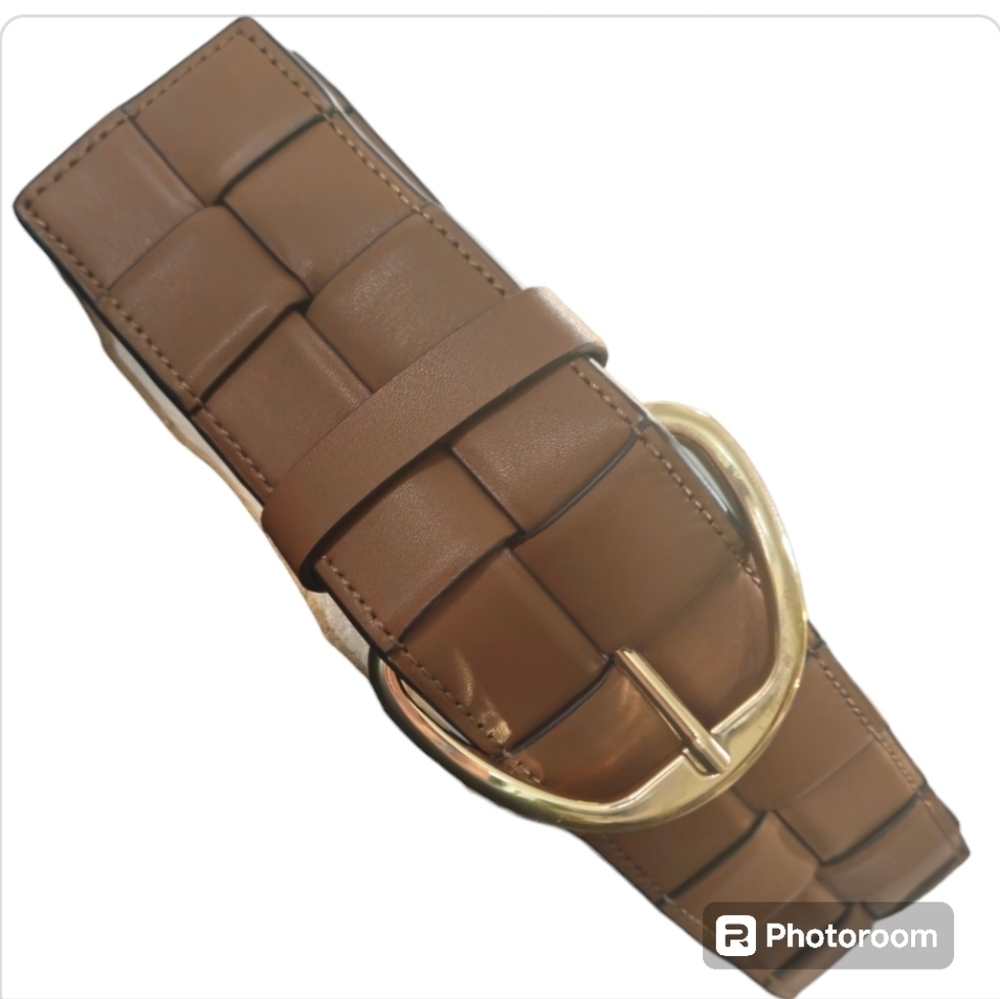 Micheal Kors Brown Woven Leather Wide Belt Sz S/M - Picture 3 of 11